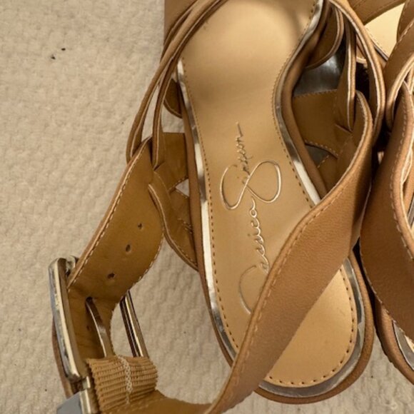 Jessica Simpson Tan Strappy Wedge Sandals Cork Platform Party - Picture 4 of 6